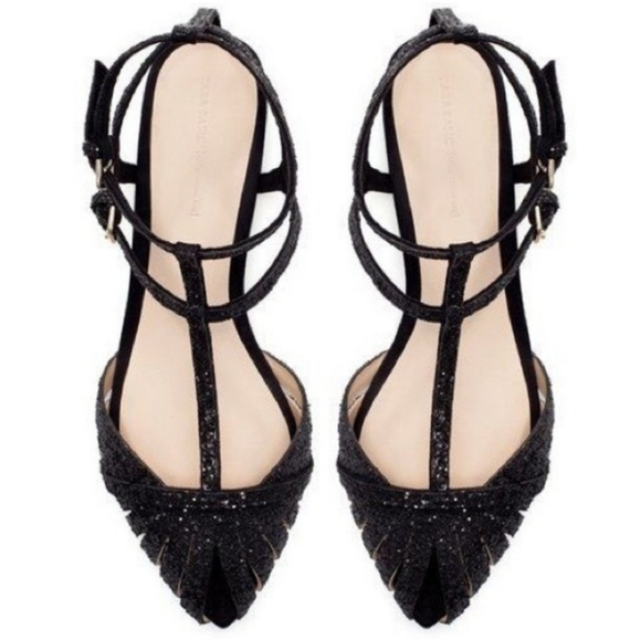 Zara Flitter Ankle Strap Flats Size 36 5.5 - Picture 1 of 4